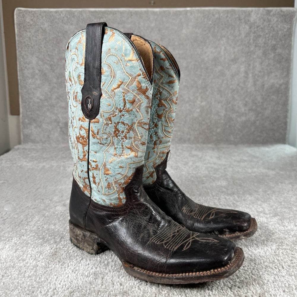 Tanner Mark Men's Size 8.5 Western Cowboy Boots Square Toe Distressed